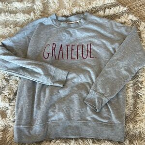 Rae Dunn “Grateful” Red text gray crew sweater